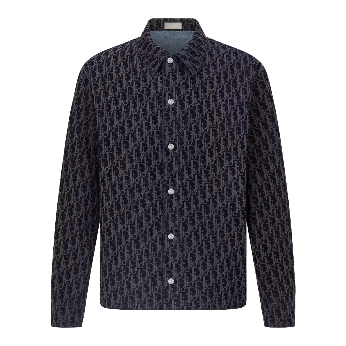  Blue Cotton-Blend Twill with Oblique Print