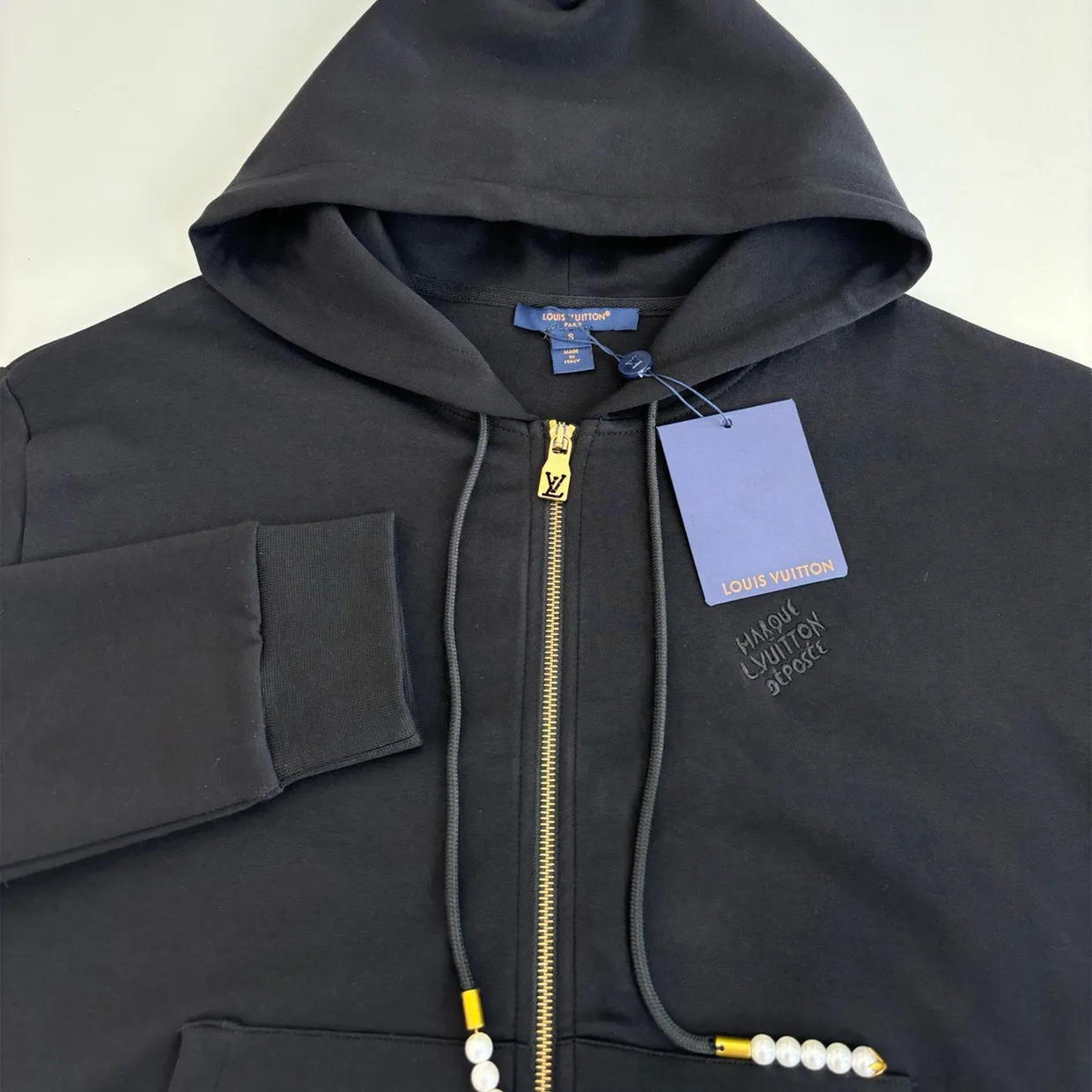 Embroidered Zipped Jersey Hoodie
