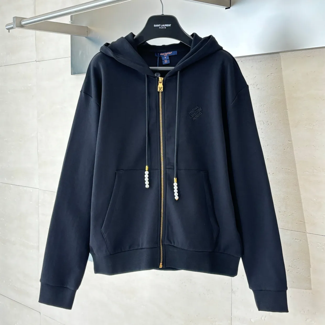 Embroidered Zipped Jersey Hoodie