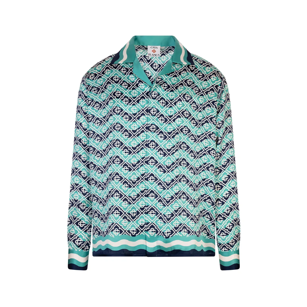 Monogram Wave Long Sleeve Silk Shirt