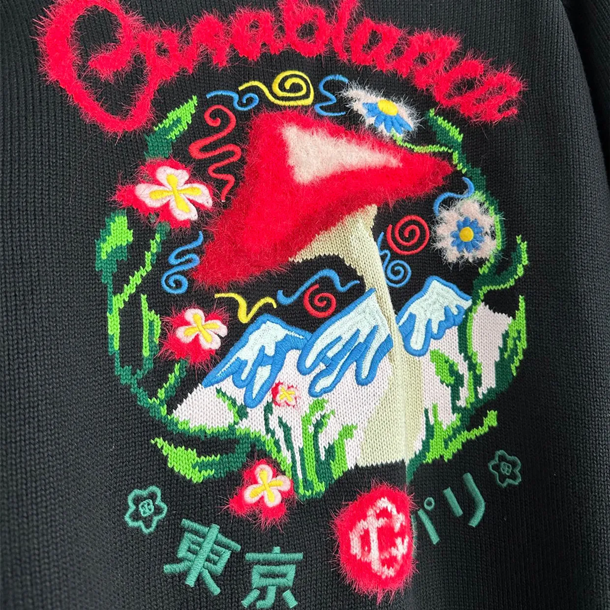 Mushroom Emblem Intarsia Knit Sweater