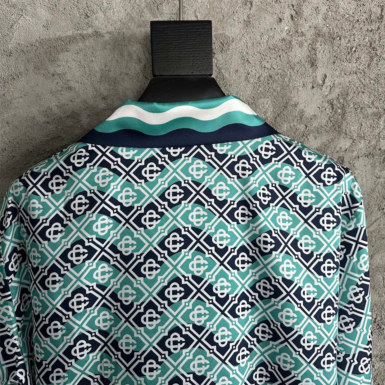 Monogram Wave Long Sleeve Silk Shirt