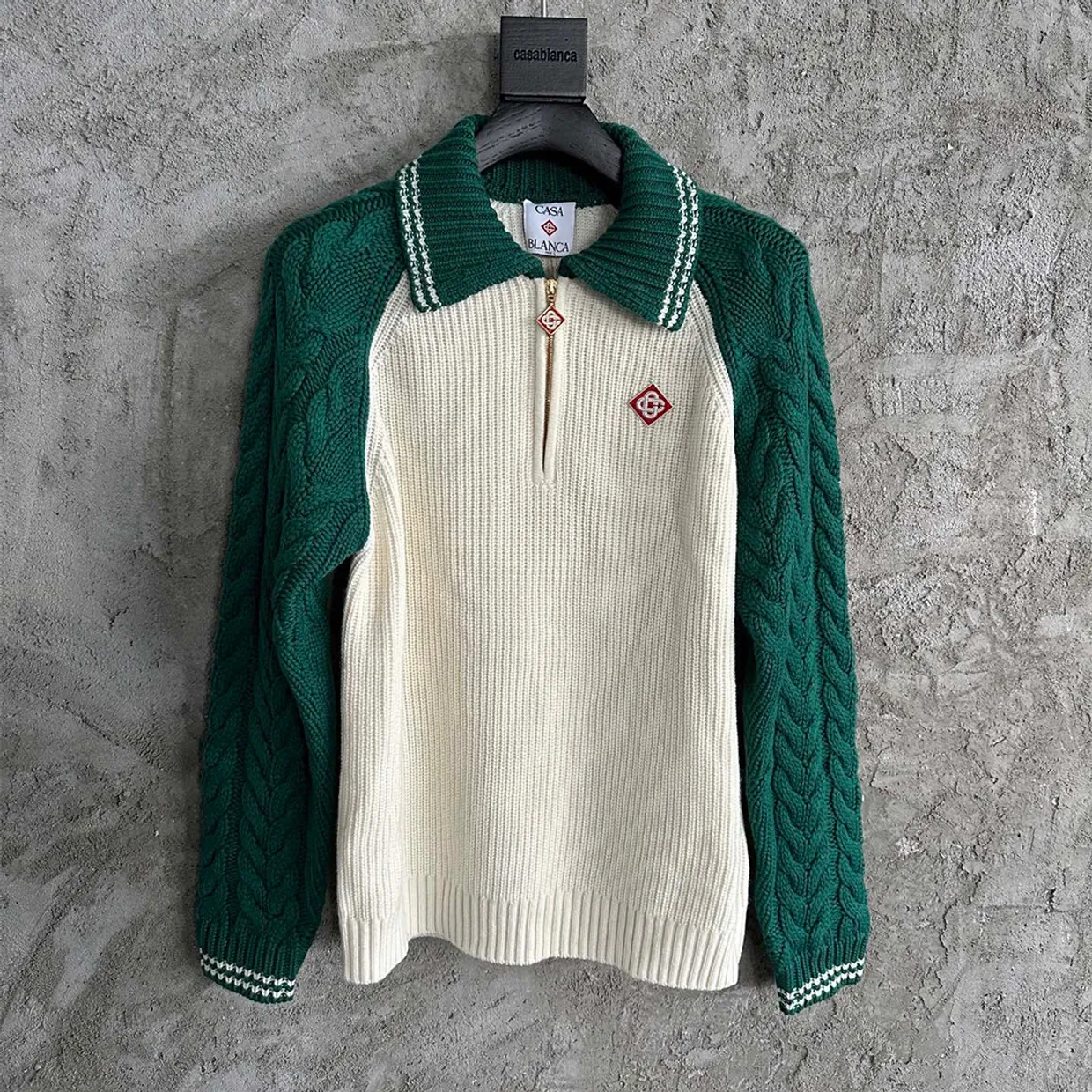 Cashmere‑Blend Cable Knit Zip Jumper