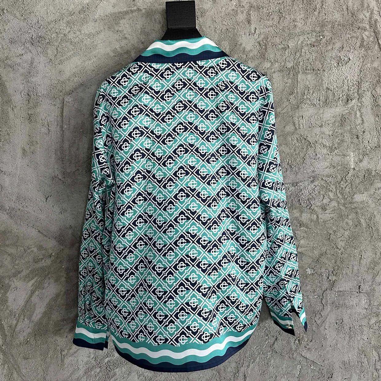 Monogram Wave Long Sleeve Silk Shirt