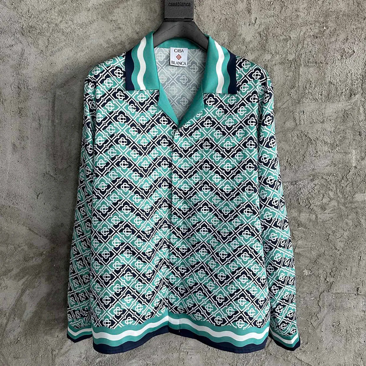 Monogram Wave Long Sleeve Silk Shirt