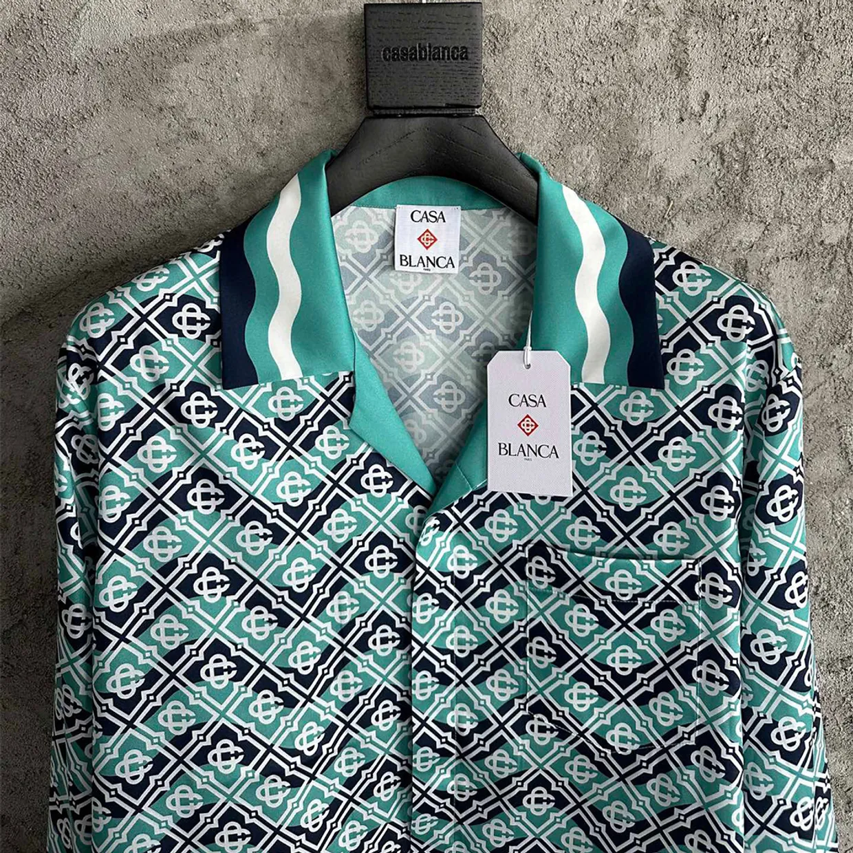 Monogram Wave Long Sleeve Silk Shirt