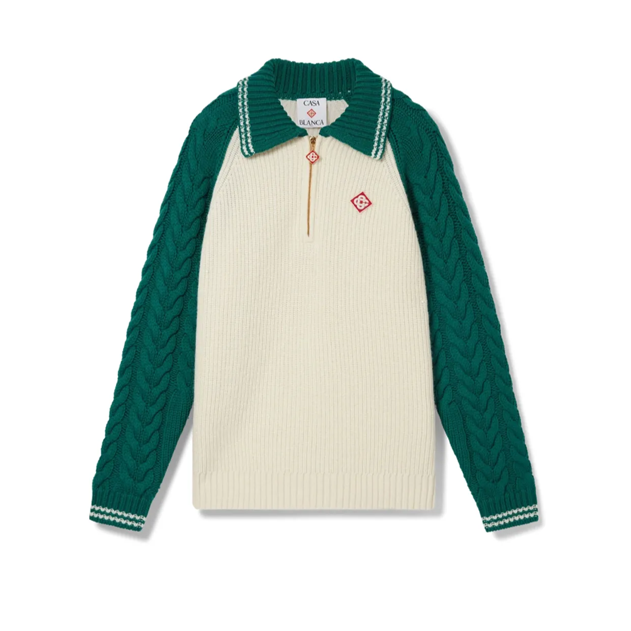 Cashmere‑Blend Cable Knit Zip Jumper
