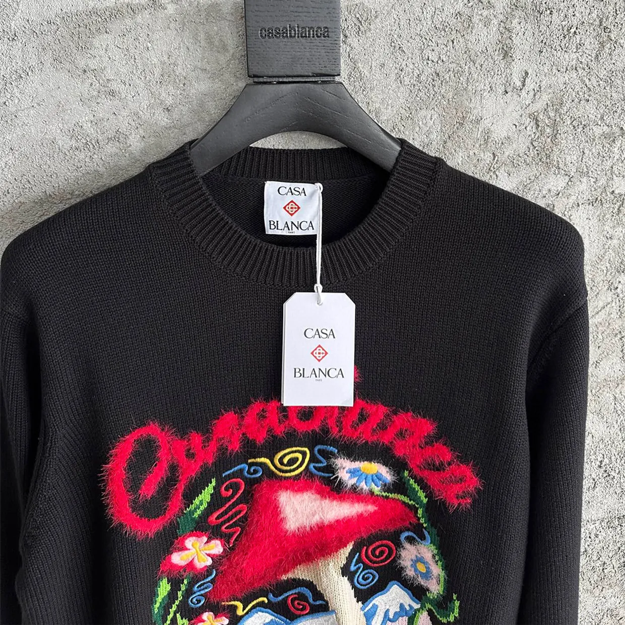 Mushroom Emblem Intarsia Knit Sweater