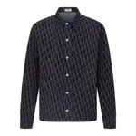  Blue Cotton-Blend Twill with Oblique Print