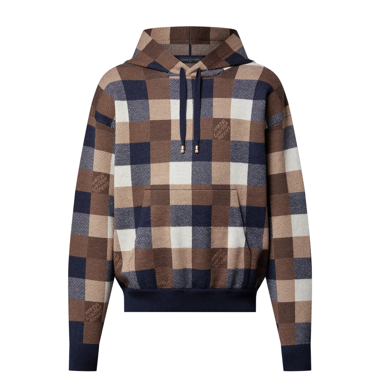 Damier Plaid Cashmere and Wool Blend Hoodie