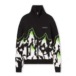 Wool Jacquard Zip Jacket With Intarsia